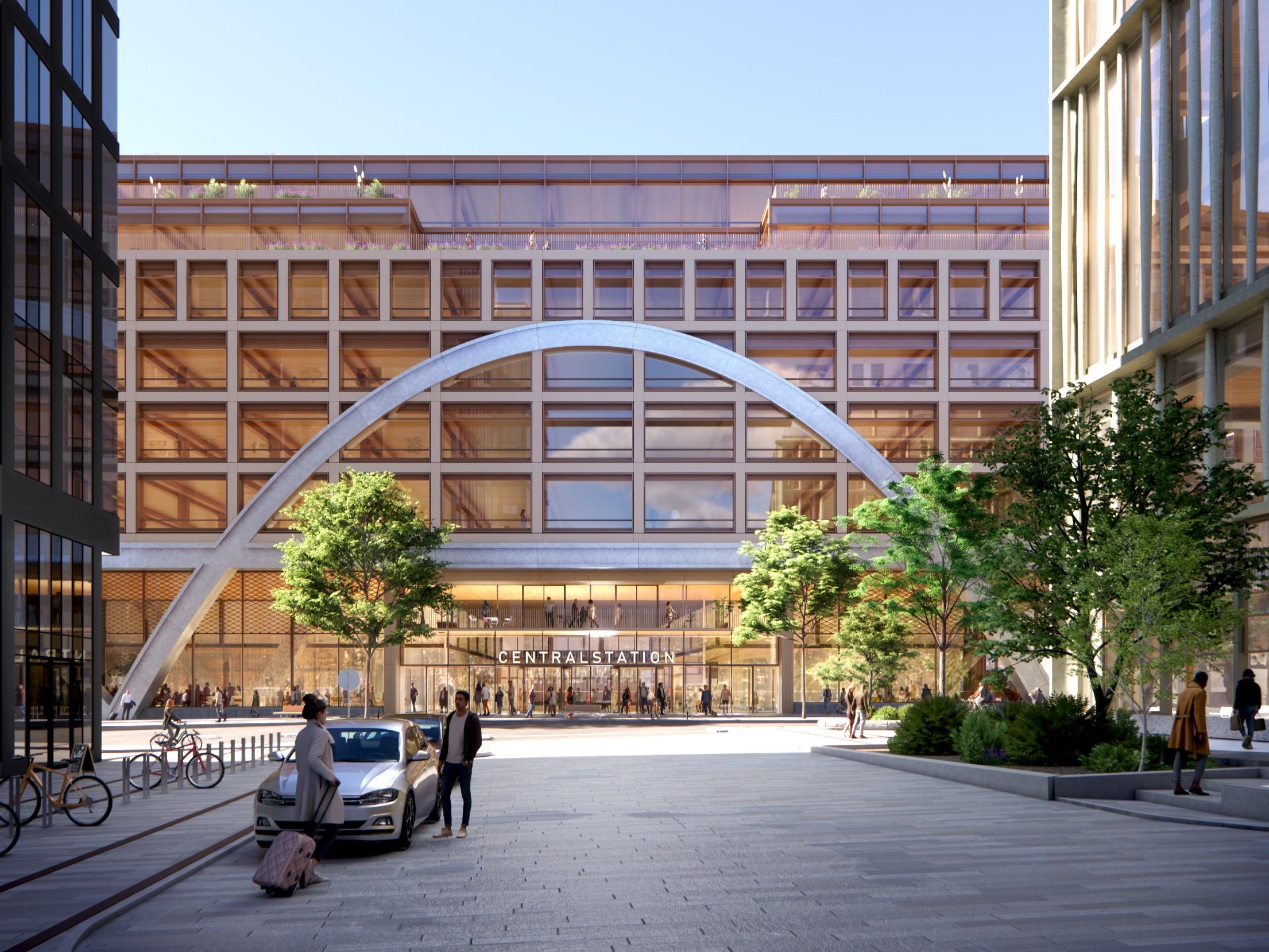 Visionsbild över stationsentrén i stadskvarter 1