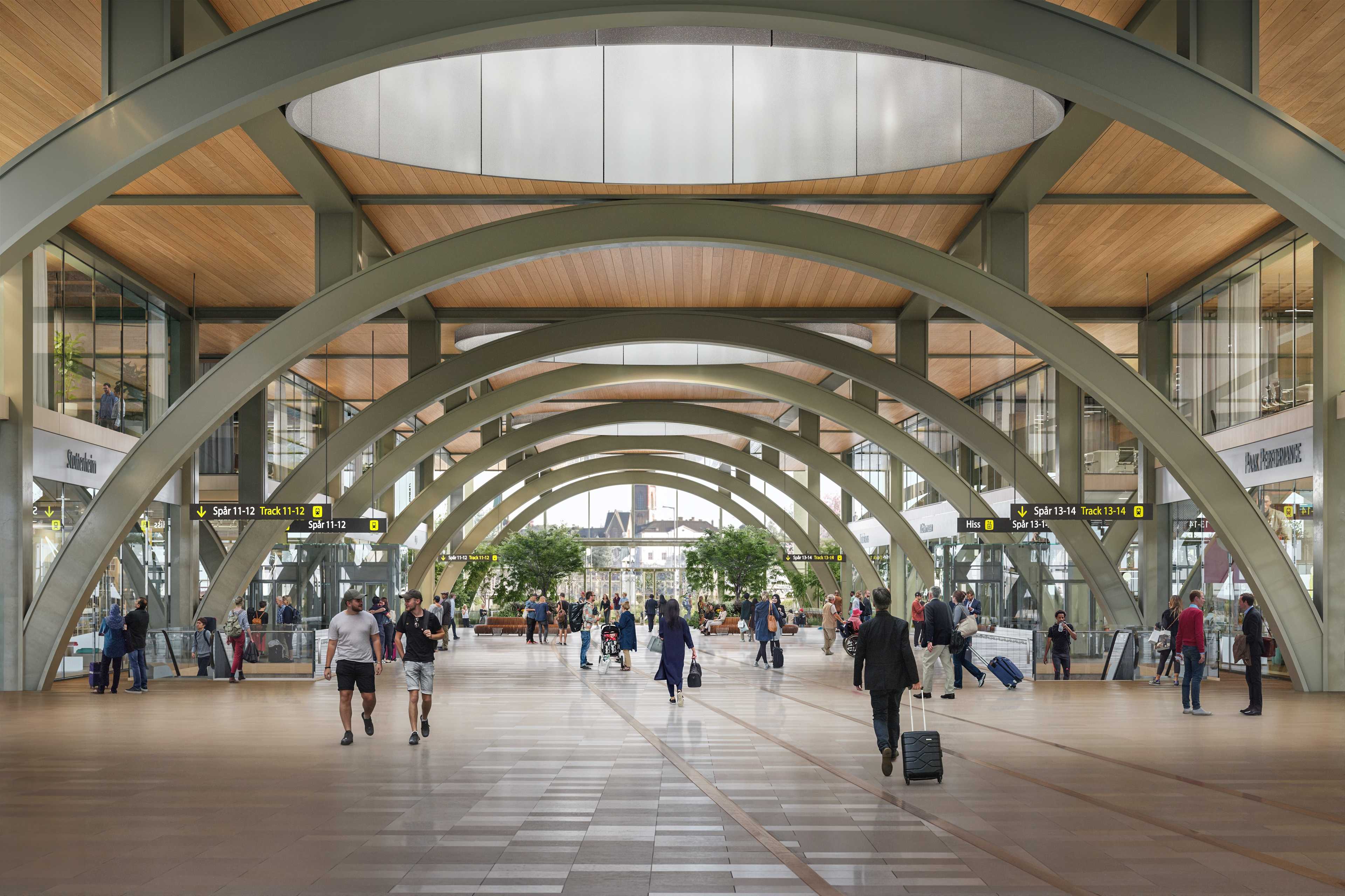 Interiör nya stationskvarteret_Samrådsförslaget Visualisering över den interiöra stationsmiljön i stationskvarteret